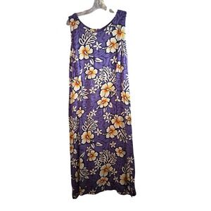 Tiki Palm Purple Hawaiian Resort Beach Vacation Maxi Dress Sleeveless Sz L